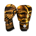 Gold Viking God Odin And Crow Print Boxing Gloves