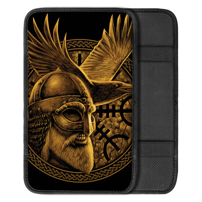 Gold Viking God Odin And Crow Print Car Center Console Cover