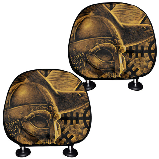 Gold Viking God Odin And Crow Print Car Headrest Covers