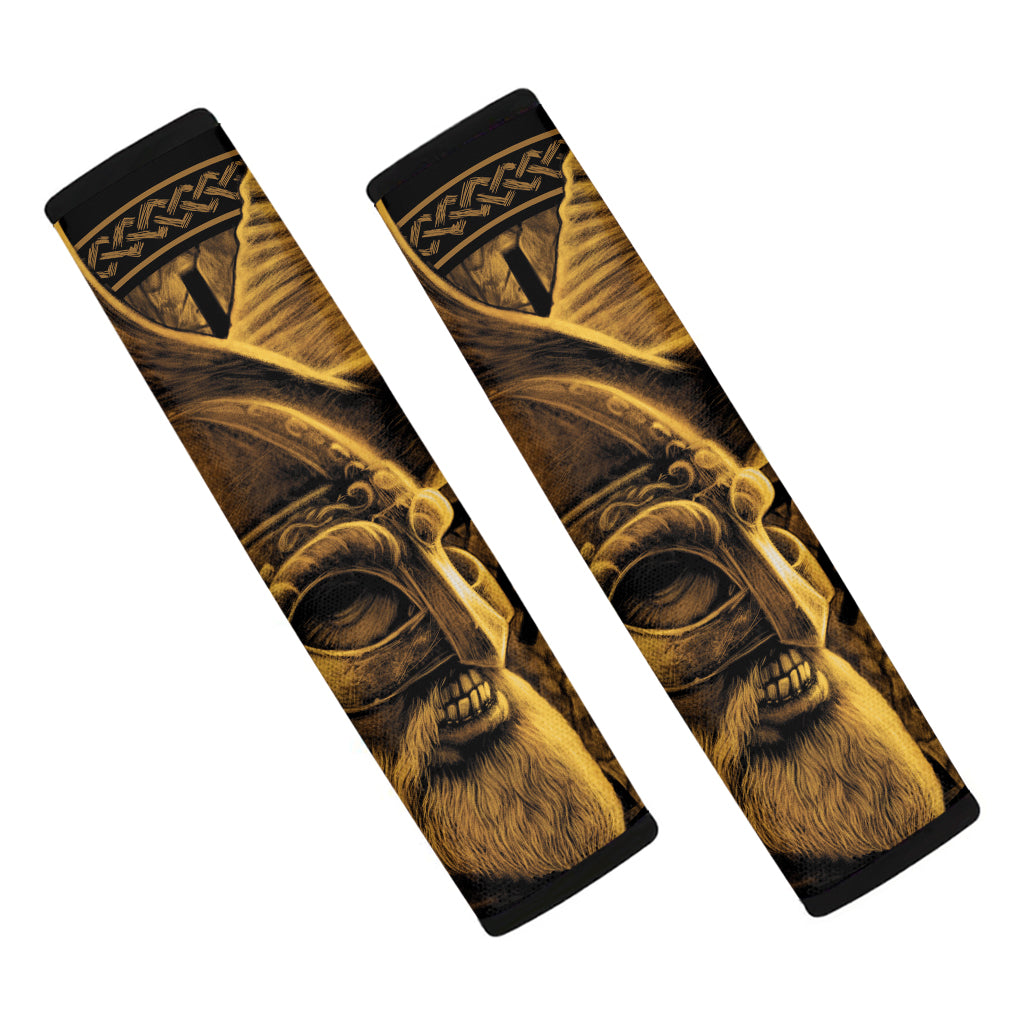 Gold Viking God Odin And Crow Print Car Seat Belt Covers