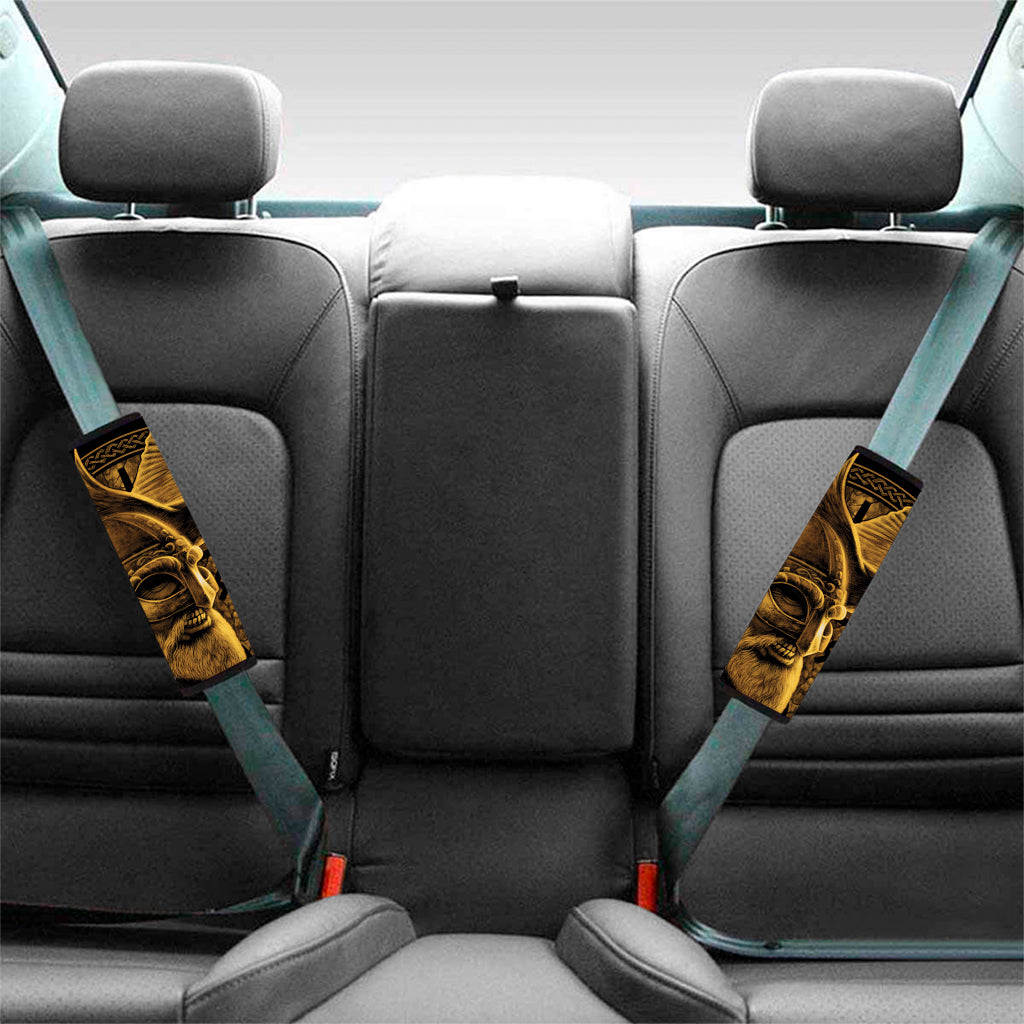 Gold Viking God Odin And Crow Print Car Seat Belt Covers