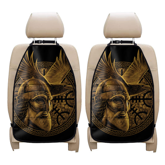 Gold Viking God Odin And Crow Print Car Seat Organizers