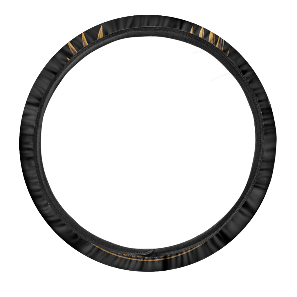 Gold Viking God Odin And Crow Print Car Steering Wheel Cover