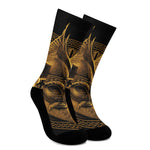 Gold Viking God Odin And Crow Print Crew Socks