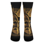 Gold Viking God Odin And Crow Print Crew Socks