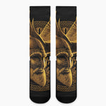 Gold Viking God Odin And Crow Print Crew Socks