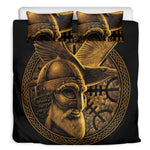 Gold Viking God Odin And Crow Print Duvet Cover Bedding Set