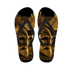 Gold Viking God Odin And Crow Print Flip Flops