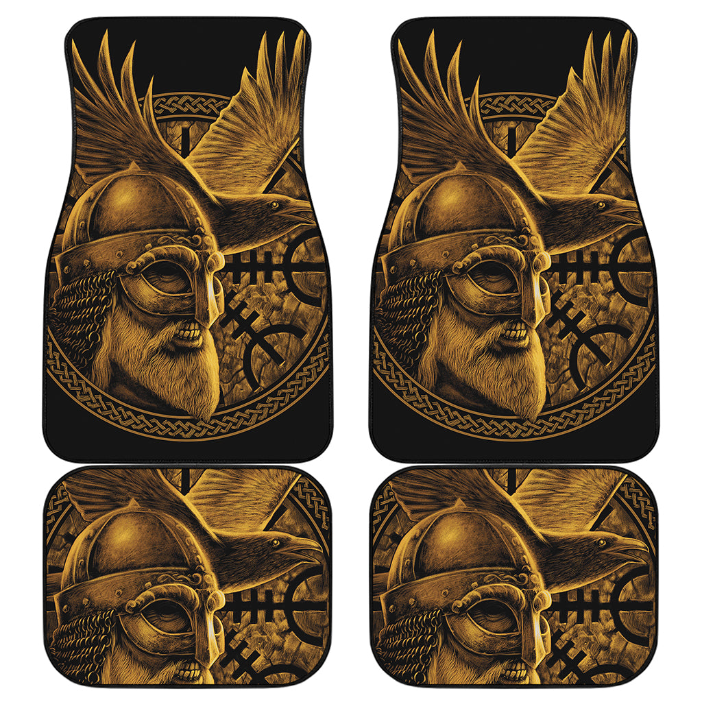 Gold Viking God Odin And Crow Print Front and Back Car Floor Mats