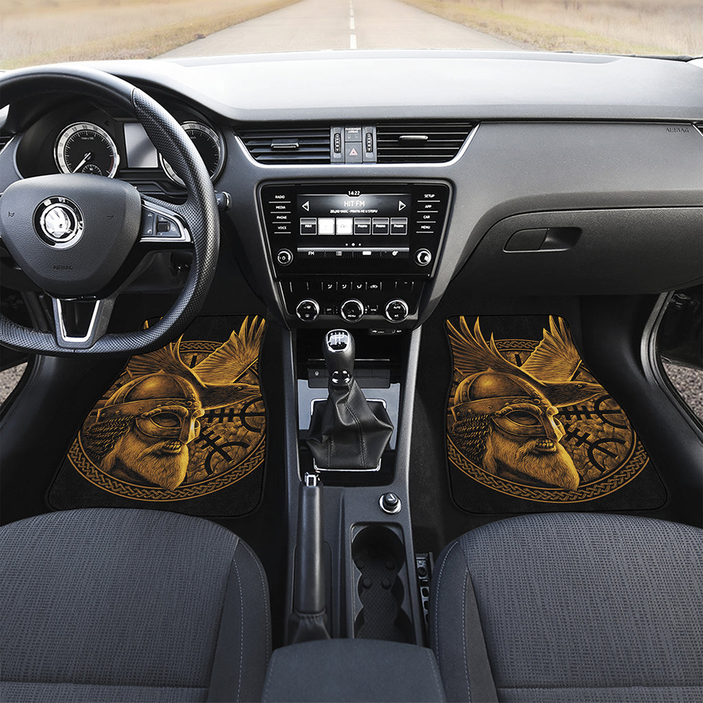 Gold Viking God Odin And Crow Print Front and Back Car Floor Mats