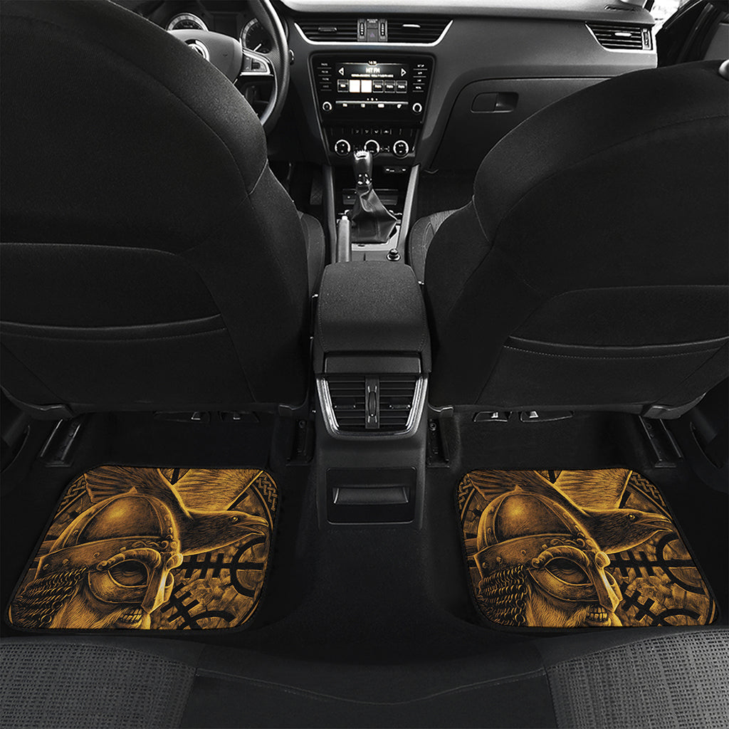 Gold Viking God Odin And Crow Print Front and Back Car Floor Mats