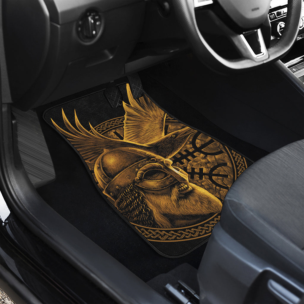 Gold Viking God Odin And Crow Print Front and Back Car Floor Mats