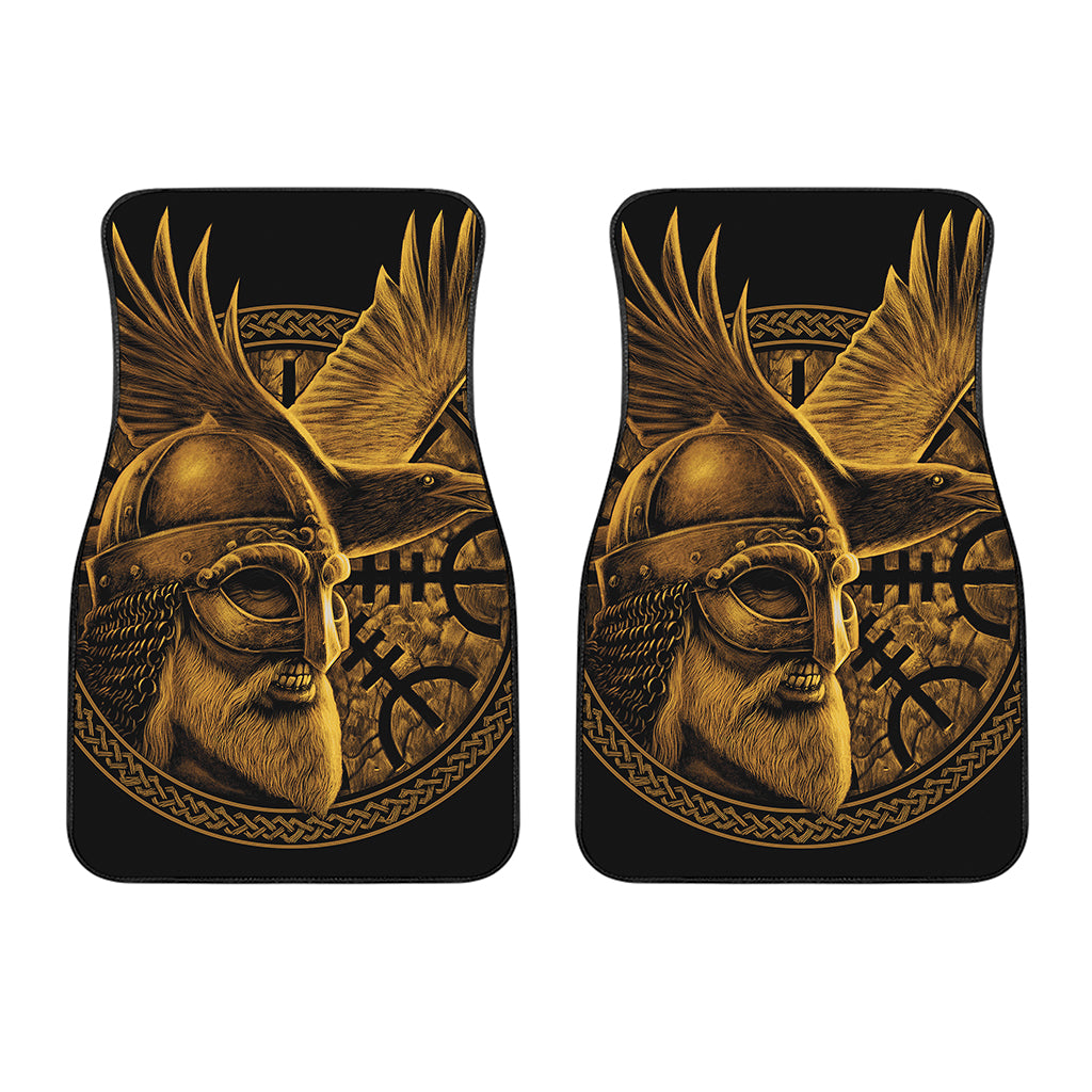 Gold Viking God Odin And Crow Print Front Car Floor Mats