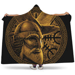 Gold Viking God Odin And Crow Print Hooded Blanket