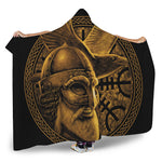 Gold Viking God Odin And Crow Print Hooded Blanket