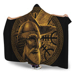 Gold Viking God Odin And Crow Print Hooded Blanket