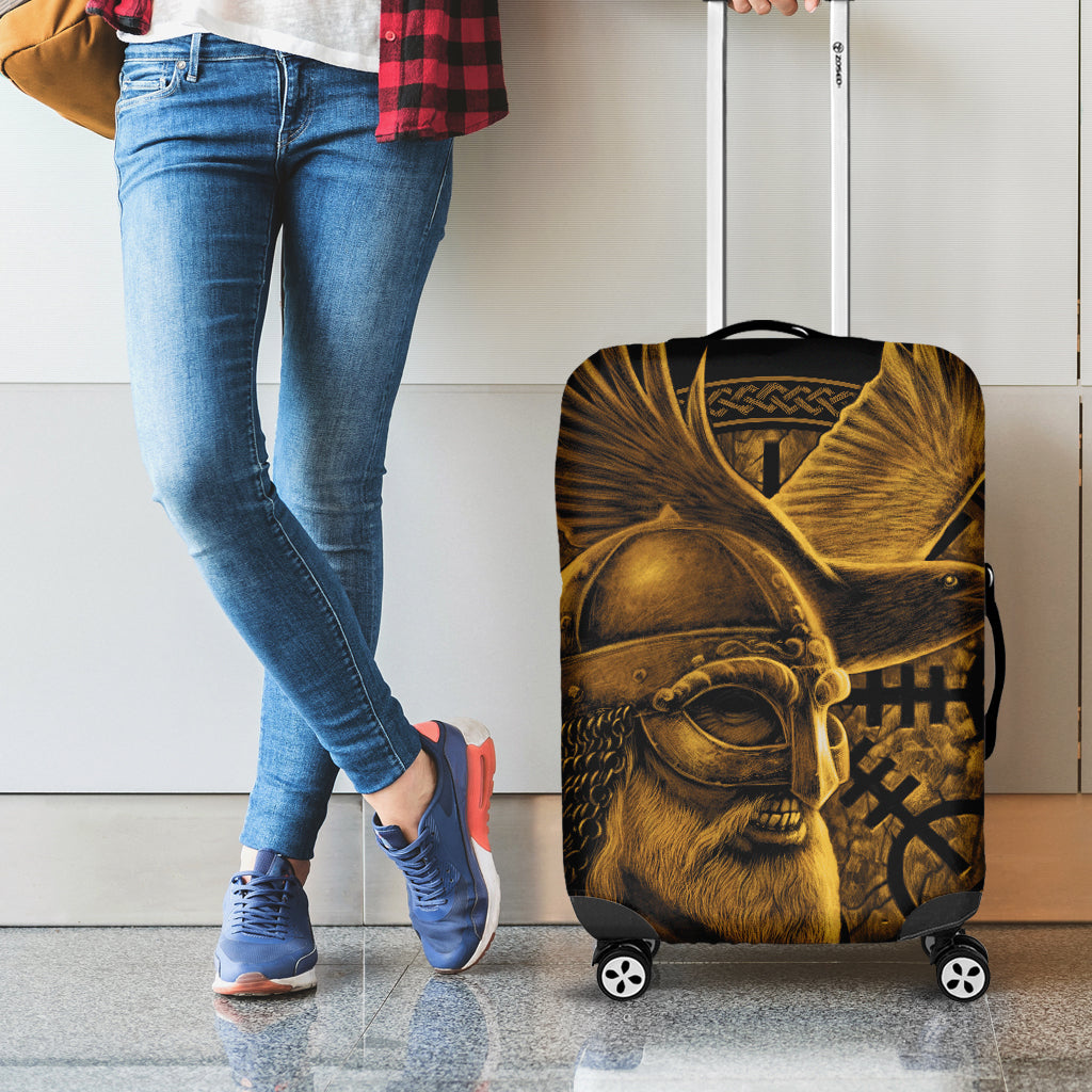 Gold Viking God Odin And Crow Print Luggage Cover