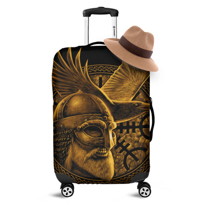 Gold Viking God Odin And Crow Print Luggage Cover