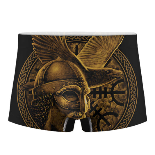 Gold Viking God Odin And Crow Print Men's Boxer Briefs