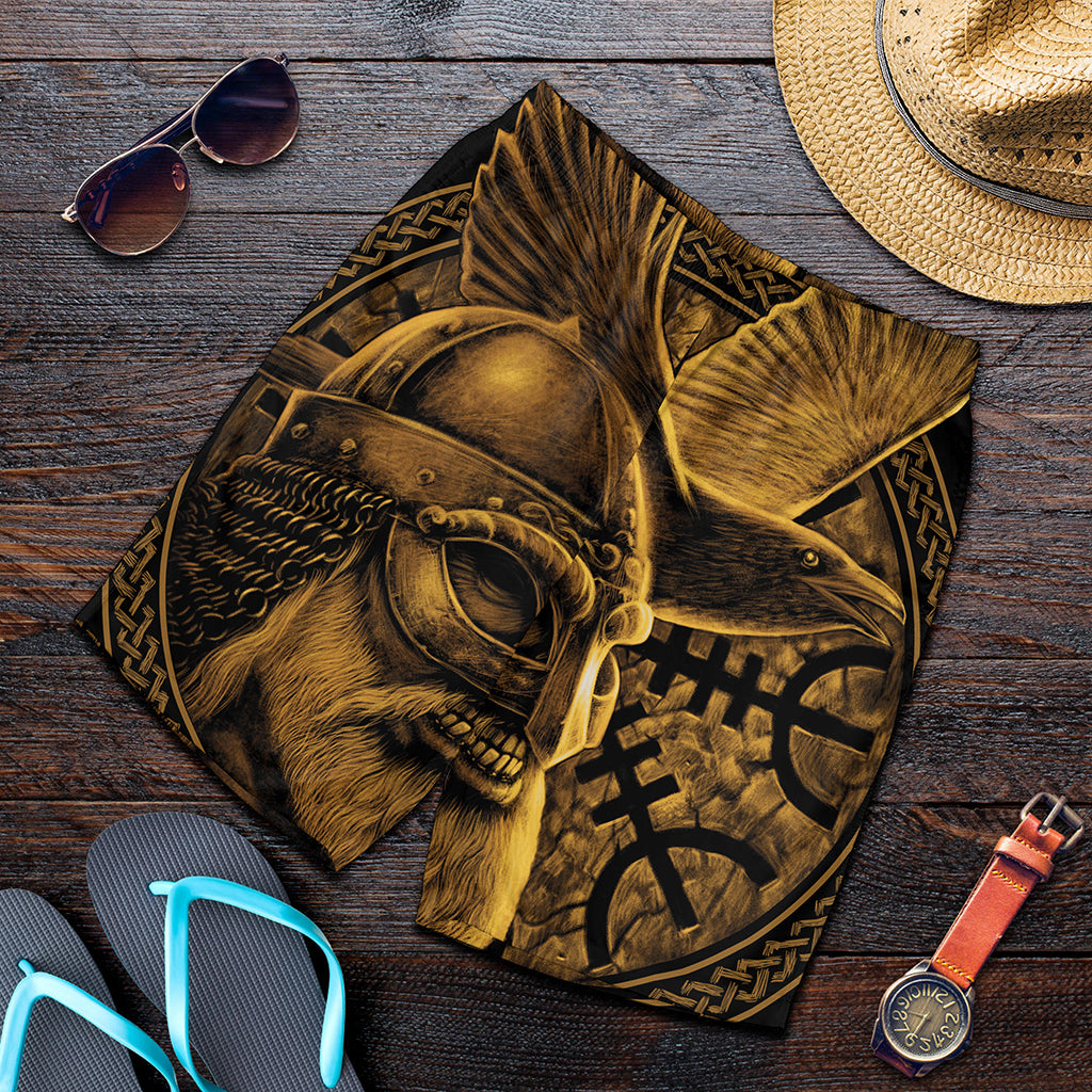 Gold Viking God Odin And Crow Print Men's Shorts