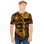 Gold Viking God Odin And Crow Print Men's T-Shirt
