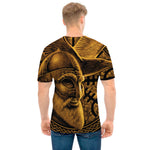 Gold Viking God Odin And Crow Print Men's T-Shirt