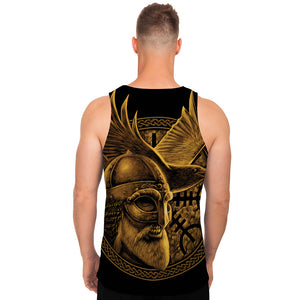 Gold Viking God Odin And Crow Print Men's Tank Top