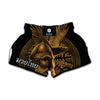 Gold Viking God Odin And Crow Print Muay Thai Boxing Shorts