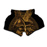 Gold Viking God Odin And Crow Print Muay Thai Boxing Shorts