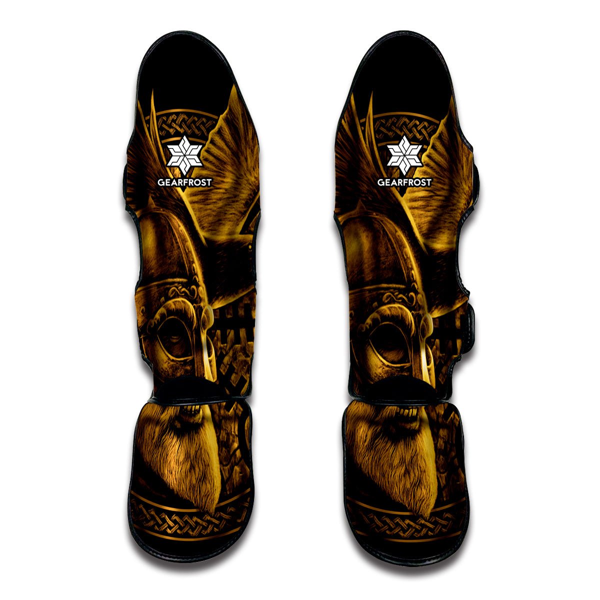 Gold Viking God Odin And Crow Print Muay Thai Shin Guard