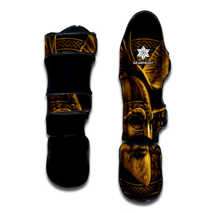 Gold Viking God Odin And Crow Print Muay Thai Shin Guard