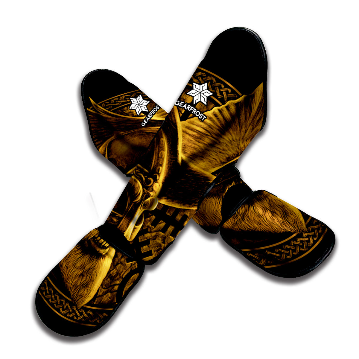 Gold Viking God Odin And Crow Print Muay Thai Shin Guard