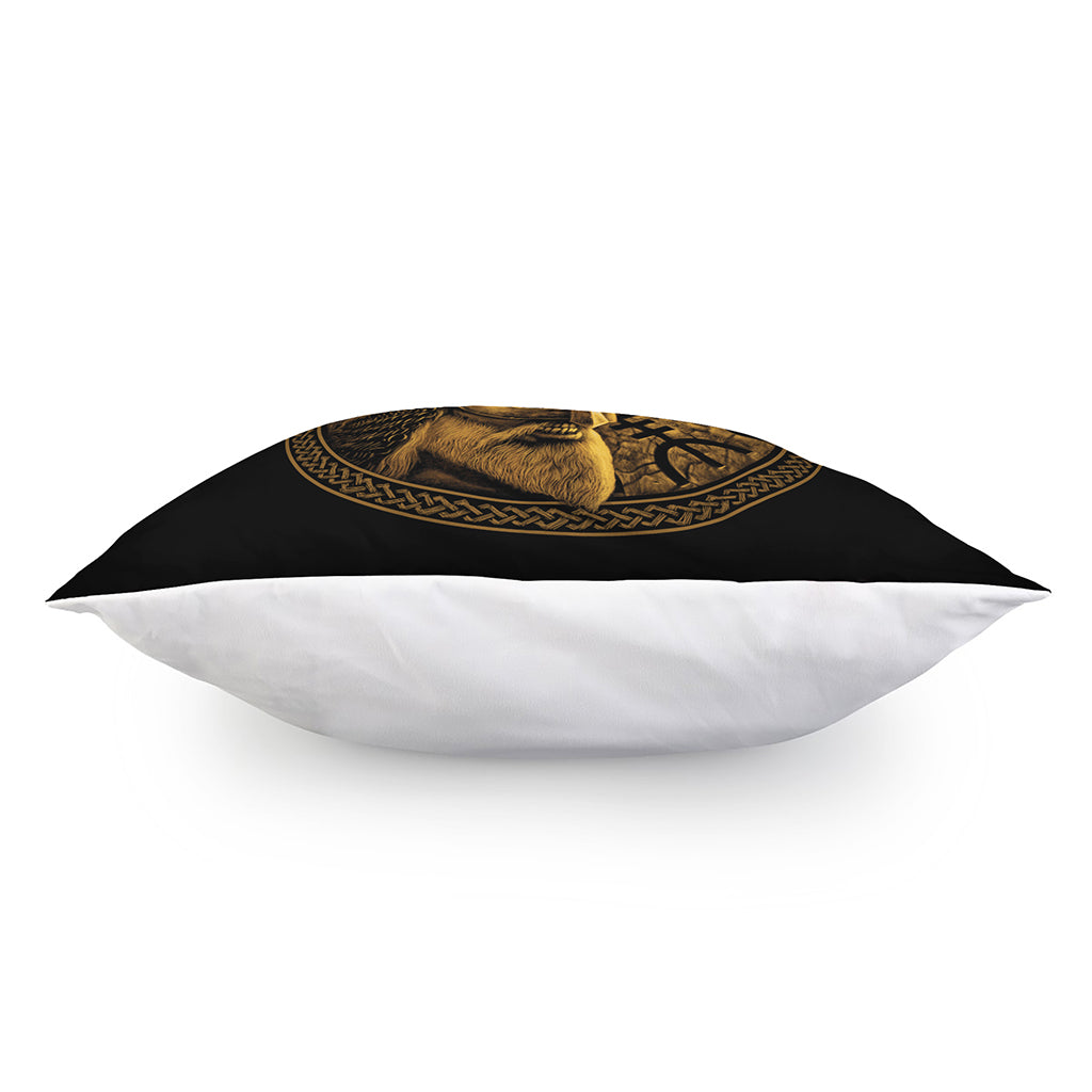 Gold Viking God Odin And Crow Print Pillow Cover