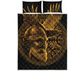 Gold Viking God Odin And Crow Print Quilt Bed Set