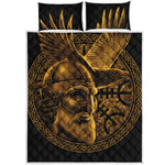 Gold Viking God Odin And Crow Print Quilt Bed Set