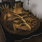 Gold Viking God Odin And Crow Print Quilt Bed Set