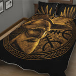 Gold Viking God Odin And Crow Print Quilt Bed Set
