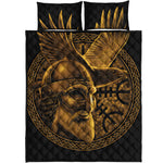 Gold Viking God Odin And Crow Print Quilt Bed Set