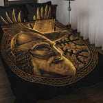 Gold Viking God Odin And Crow Print Quilt Bed Set