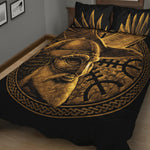 Gold Viking God Odin And Crow Print Quilt Bed Set