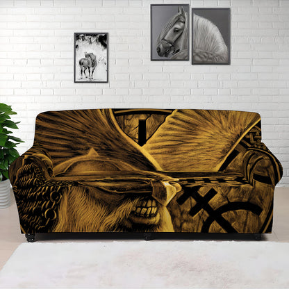 Gold Viking God Odin And Crow Print Sofa Cover