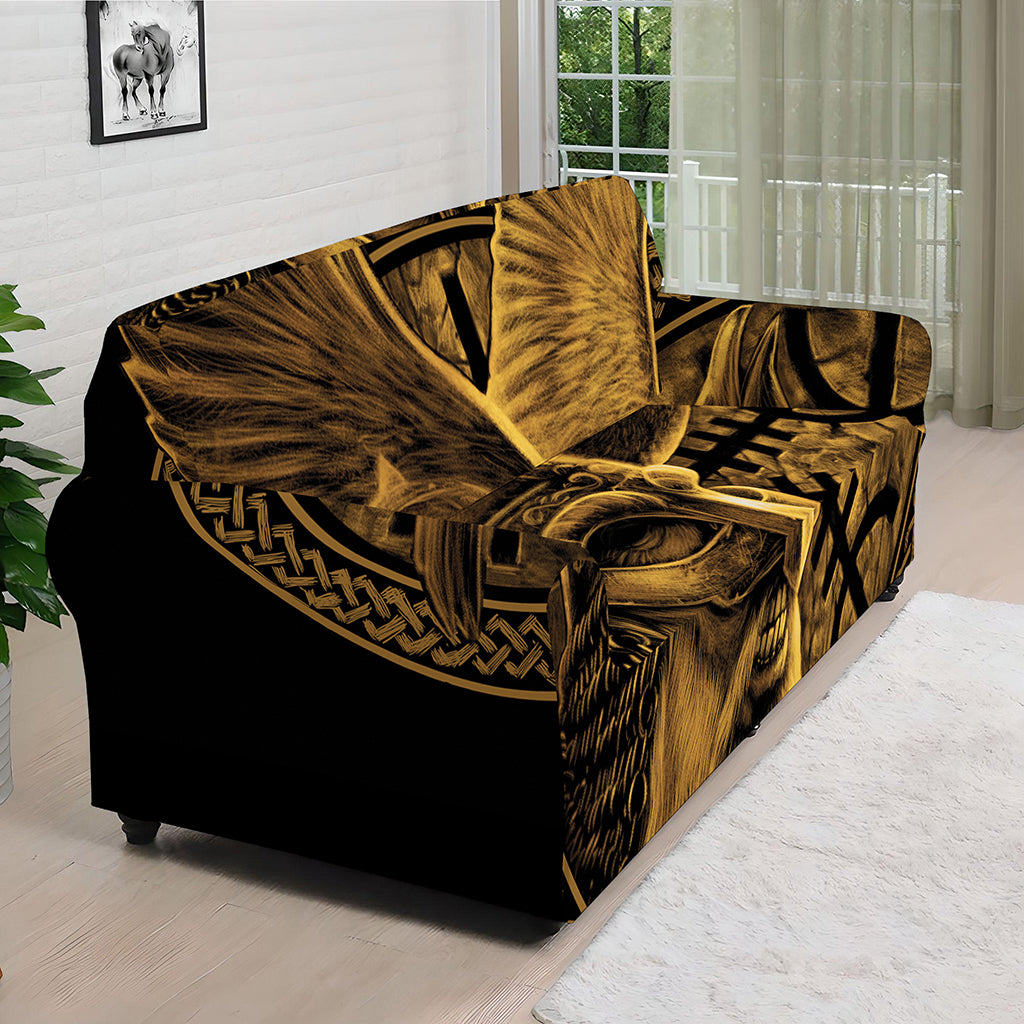 Gold Viking God Odin And Crow Print Sofa Cover
