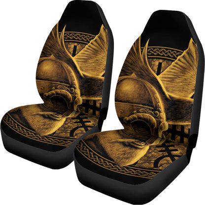Gold Viking God Odin And Crow Print Universal Fit Car Seat Covers