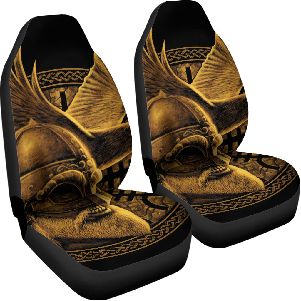 Gold Viking God Odin And Crow Print Universal Fit Car Seat Covers