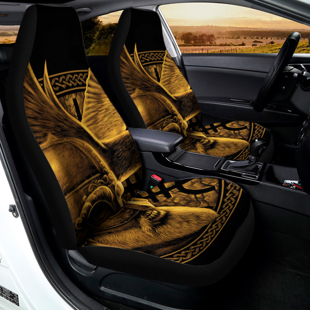Gold Viking God Odin And Crow Print Universal Fit Car Seat Covers