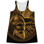 Gold Viking God Odin And Crow Print Women's Racerback Tank Top