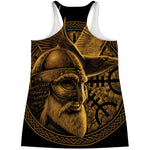 Gold Viking God Odin And Crow Print Women's Racerback Tank Top