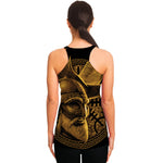 Gold Viking God Odin And Crow Print Women's Racerback Tank Top