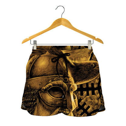 Gold Viking God Odin And Crow Print Women's Shorts