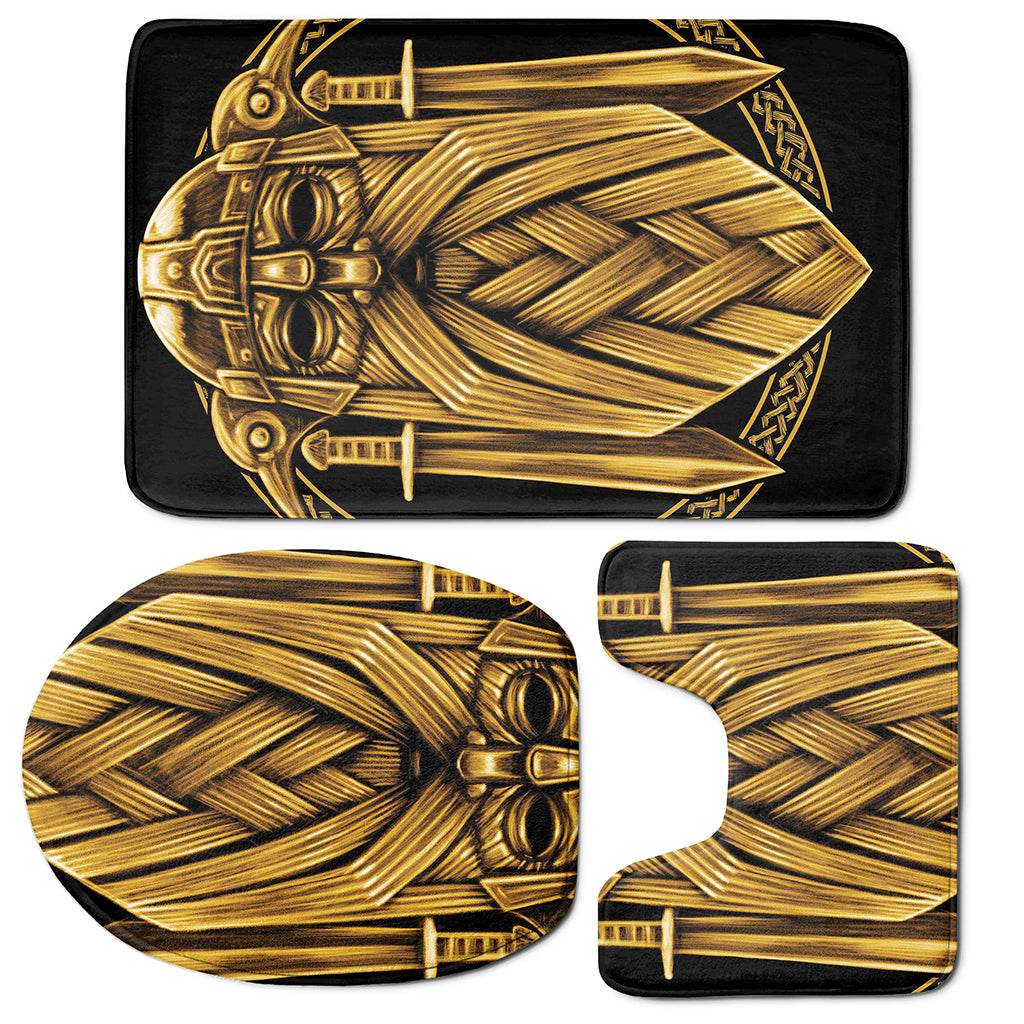 Gold Viking Norse God Odin Print 3 Piece Bath Mat Set